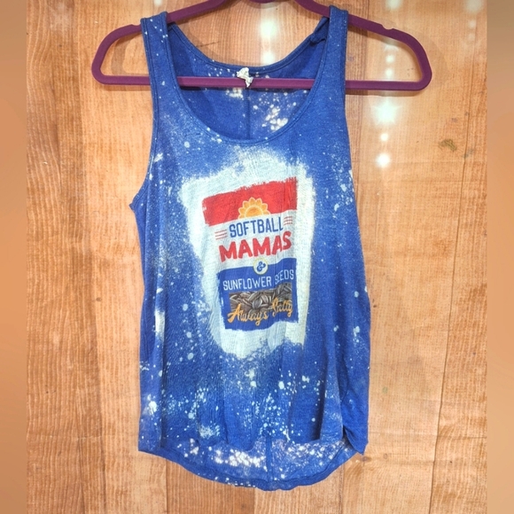 SOFTBALL MOM BLUE TANK TOP SIZE MEDIUM SUNFLOWER SEEDS - Picture 1 of 3